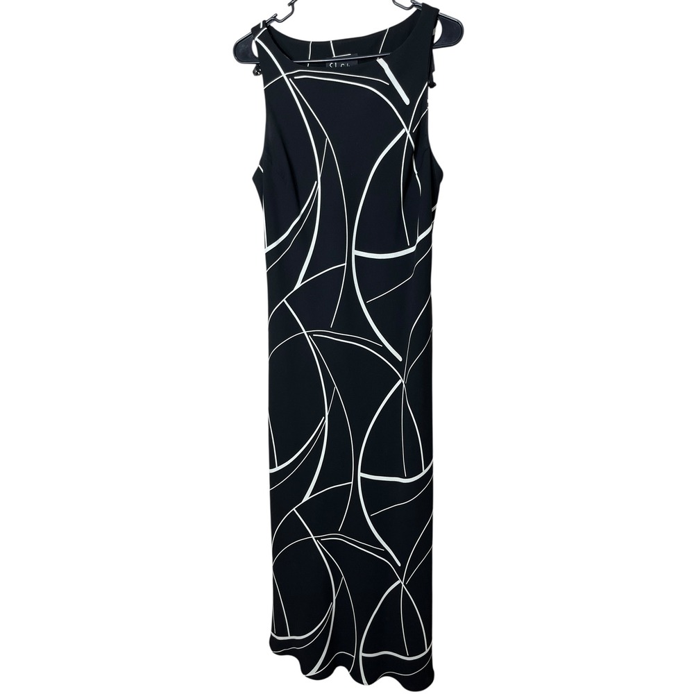 SL Fashions Women's Dress Size 18 Black White Abstract Sleeveless‎ Maxi